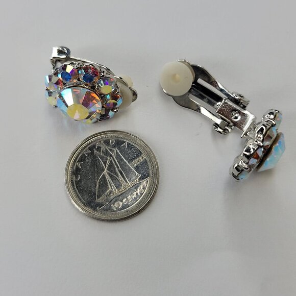 Aurora Borealis Clip On Earrings, Colorful Small Clip Ons - Picture 3 of 4